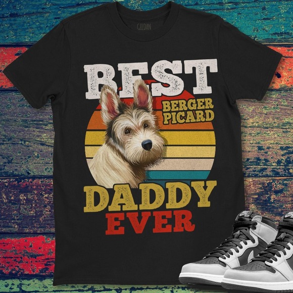Berger Picard Dog Best Dog Daddy Ever Father's Day Vintage T-shirt Unisex - Picture 1 of 2
